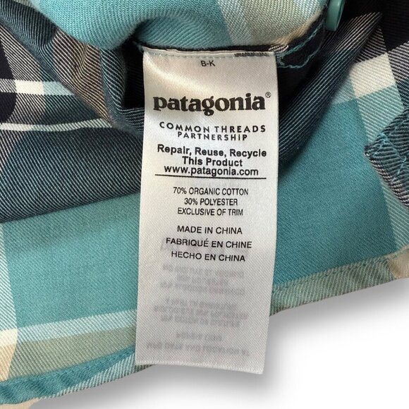 Patagonia Flannel Shirt Womens Sz M Blue Organic Cotton 1/2 Button LS Pullover - Picture 8 of 10